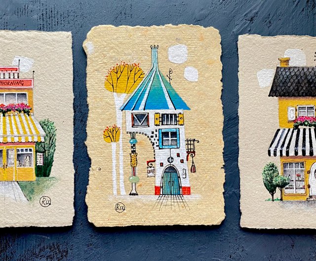 ミニマリストのモダンな手描きの風景油絵 ミニマリストのモダンな手描きの風景油絵x5