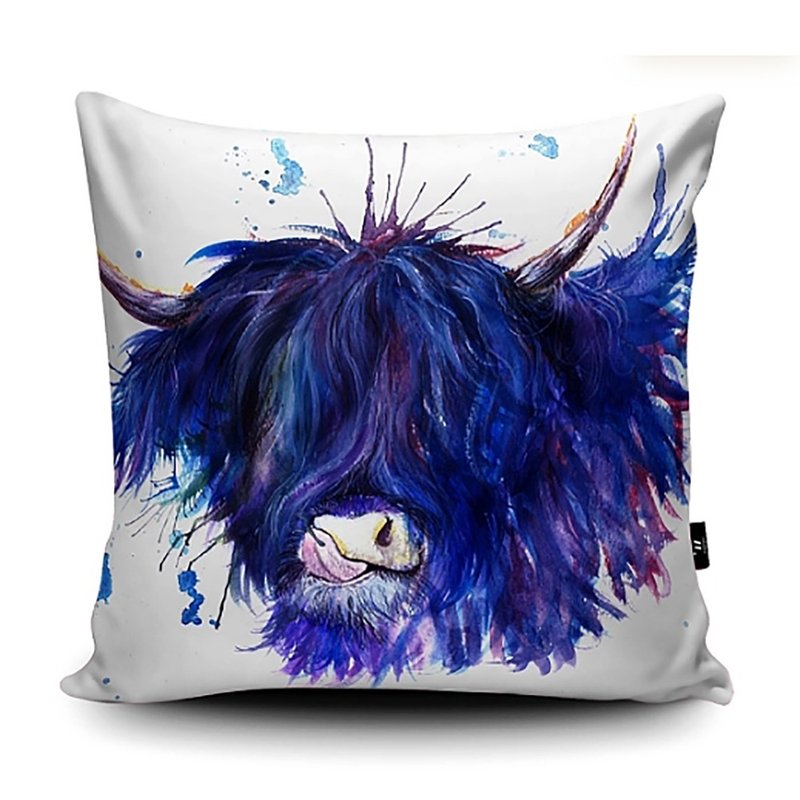 WRAPTIOUS / Handmade pillow / Splash plateau cow - Pillows & Cushions - Faux Leather Blue