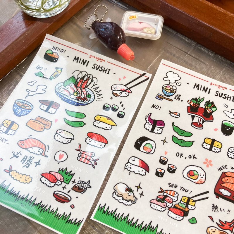 MINI SUSHI waterproof transparent DIY sticker set - สติกเกอร์ - วัสดุกันนำ้ หลากหลายสี