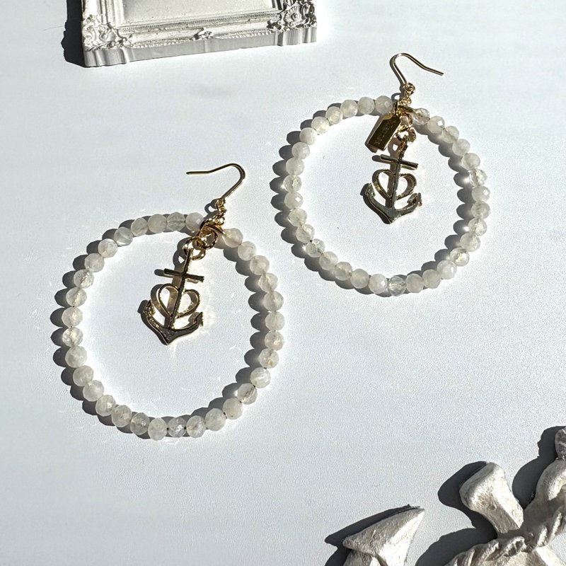 Pearl Hoop Earrings Fashion 18K Gold Plated Plating Heart Anchor Moon Stone - 耳環/耳夾/耳骨夾 - 玻璃 透明