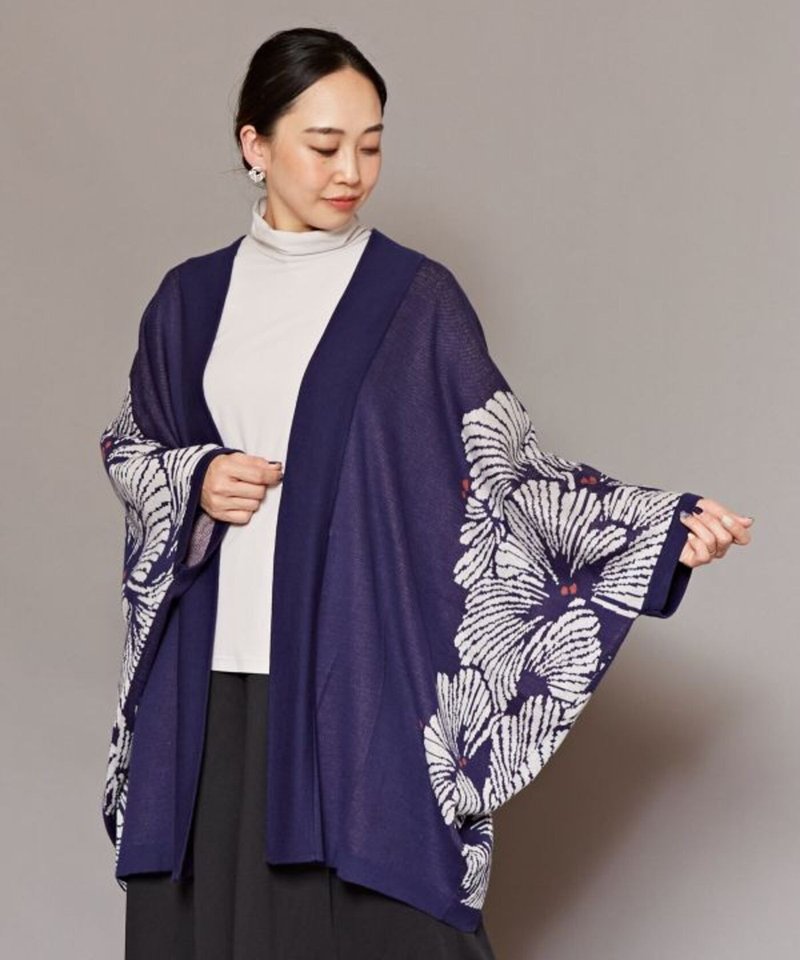 【熱門預購】銀杏狩針織和服式花卉蝙蝠袖開襟罩衫 (4色)75J-1303 - 女毛衣/針織衫 - 其他材質 