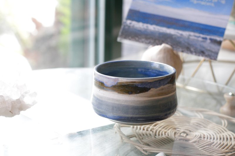 手拉坏花蓮海系列陶碗/茶碗3 - 茶壺/茶杯/茶具 - 陶 藍色