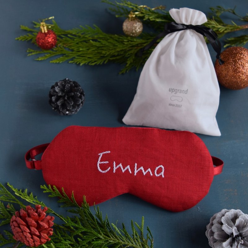 Name Embroidered Eye Mask | Linen| Red | Comes with Storage Pouch | Customizable Gift - Eye Masks - Cotton & Hemp Red