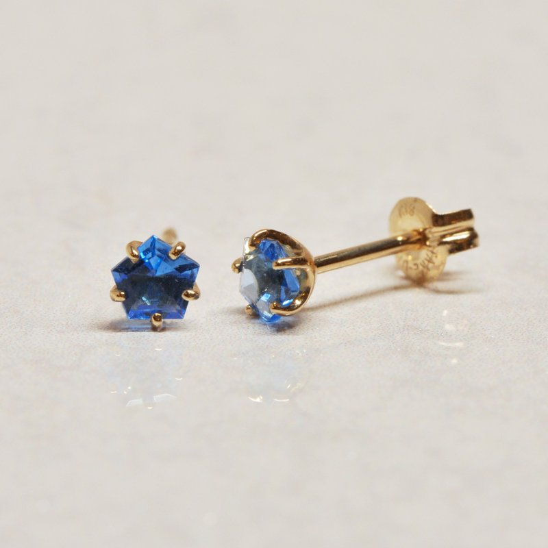 【Second Earrings】 18K 黃金藍晶五邊形切割耳環 - 耳環/耳夾/耳骨夾 - 貴金屬 