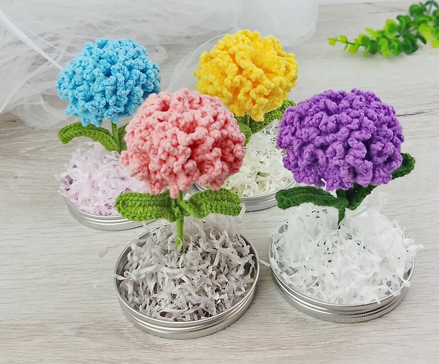 Carnation Flower Pot Hand Crochet Flower Ornament Mother's Day