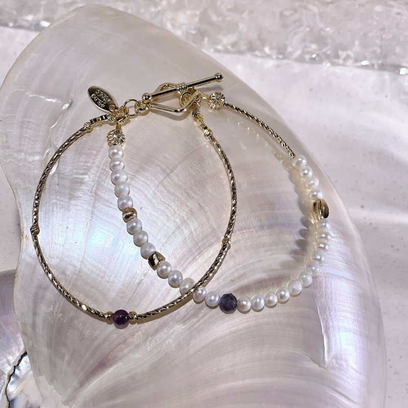 Roman Holidays|Natural Freshwater Pearls|Amethyst|Viola|Pearl Bracelet A2431 - สร้อยข้อมือ - คริสตัล ขาว