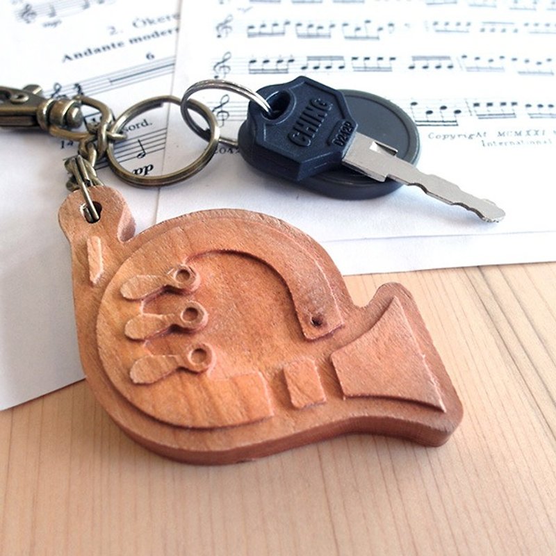 [Musical Instrument Series] French Horn // Cherry Wooden Key Ring Pendant Charm - Keychains - Wood Brown