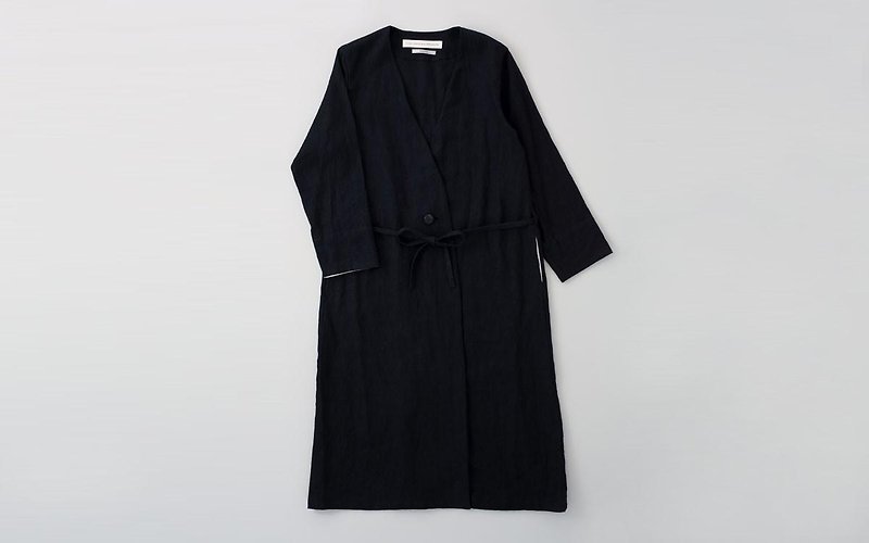 【再入荷】リネンショップコート（ブラック） - 女大衣/外套 - 棉．麻 黑色