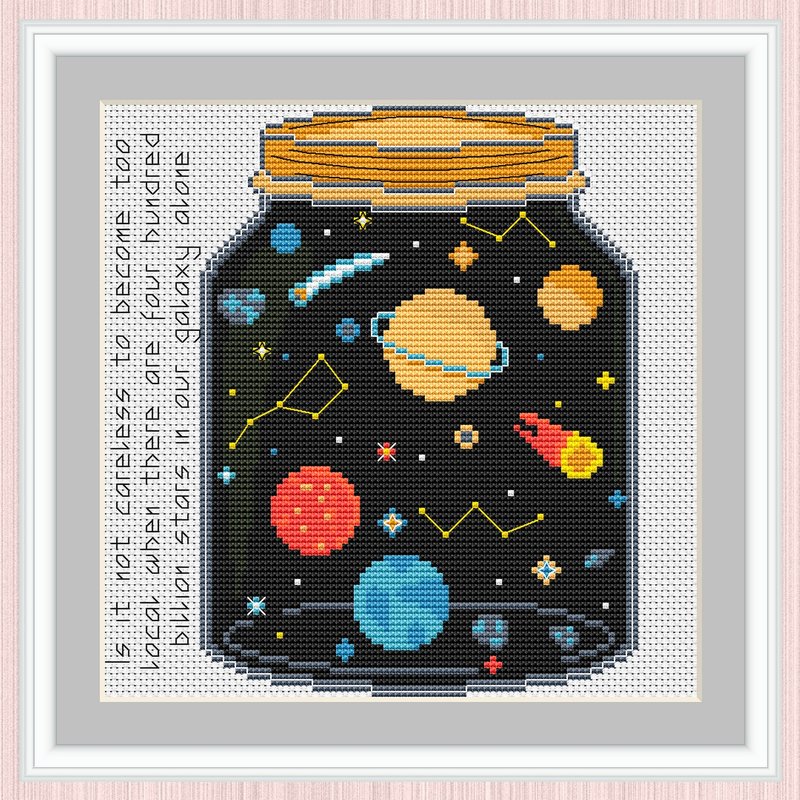Galaxy Cross Stitch Pattern | Digital PDF Space Galaxy Pattern | Jar with stars - 手工藝教學/工具書 - 其他材質 