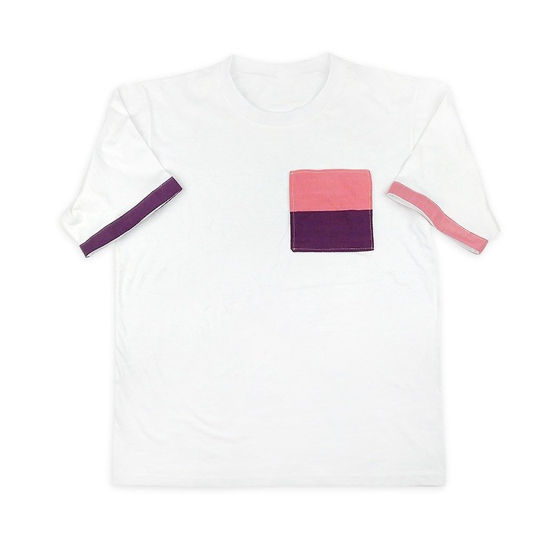 ふくらはぎふくらはぎビレッジビレッジジェンダーニュートラル版シンプル野生綿Tシャツのポケット緩い五の、六スプライススリーブ{}ピンク色自己潮/紫[T-16] - トップス ユニセックス - コットン・麻 ホワイト