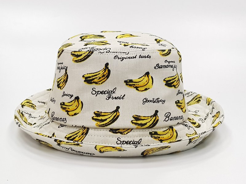 Classic Fisherman Hat - [Summer Banana Banana] #街文青#Fisher Hat - หมวก - ผ้าฝ้าย/ผ้าลินิน ขาว