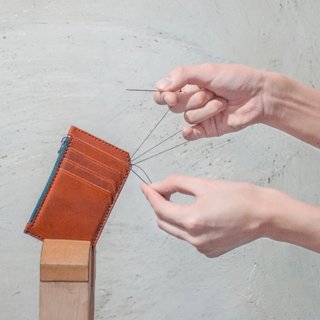 ◆4 Card Zipper Coins Bag◆ Italy Imported Pull-up Cow Leather  ◆ Customize Wax Thread and Zip Colors BSP040