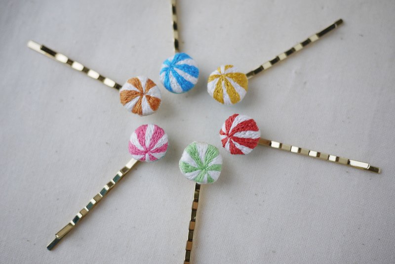 "Taiwan's ancient taste of the past" series - hand-held candy hand embroidery hairpin - orange / green (single) - เครื่องประดับผม - งานปัก 