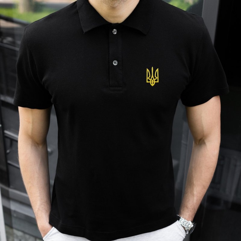 Ukraine Polo Shirt with Embroidered Trident | Made in Ukraine - Men's T-Shirts & Tops - Cotton & Hemp Multicolor