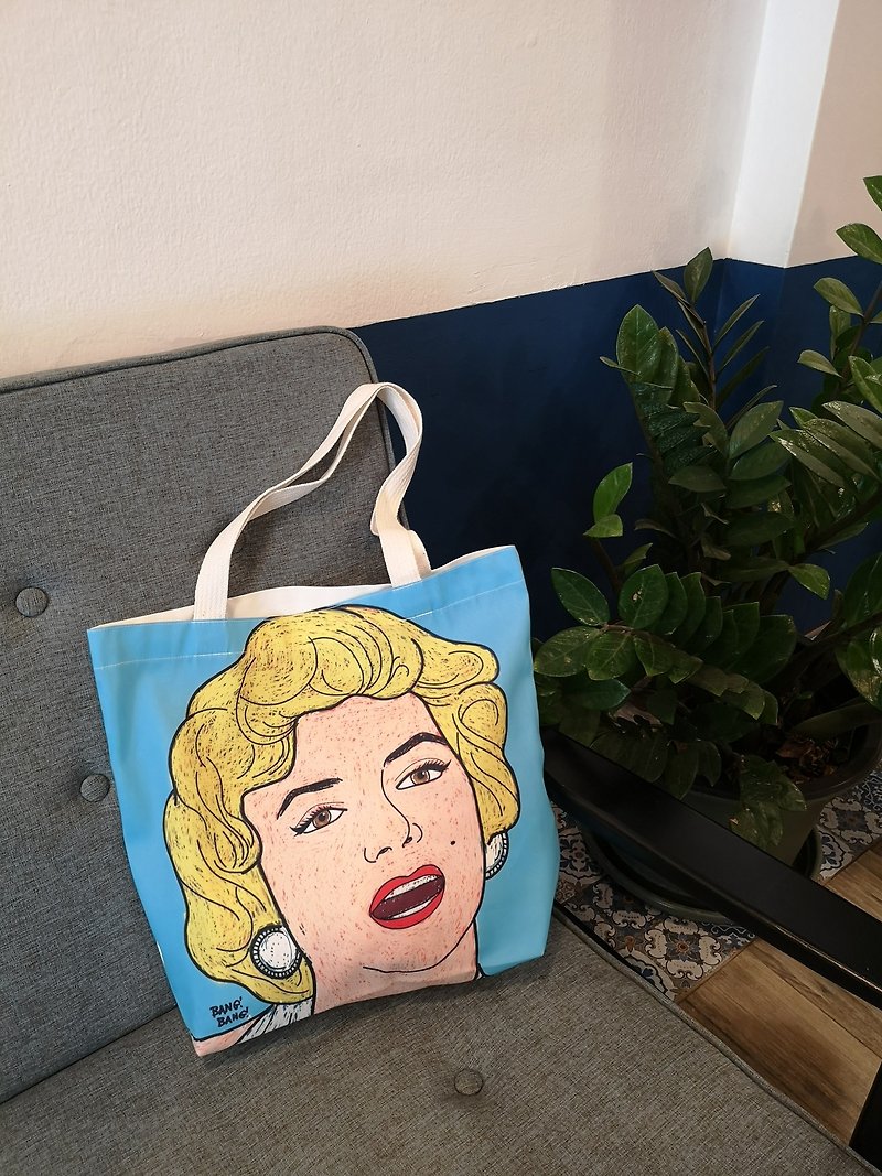 กระเป๋าผ้าแคนวาสลาย Marilyn Monroe - กระเป๋าถือ - วัสดุอื่นๆ สีน้ำเงิน