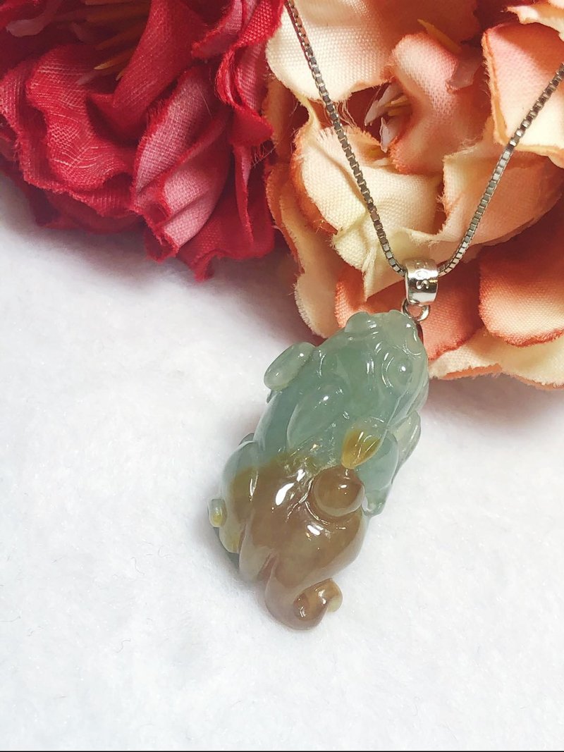 Duobao Stone/ ice kind of natural jade pendant brave / yellow ice / water blue / red Fei / hand carved / certificate attached - Necklaces - Jade Multicolor