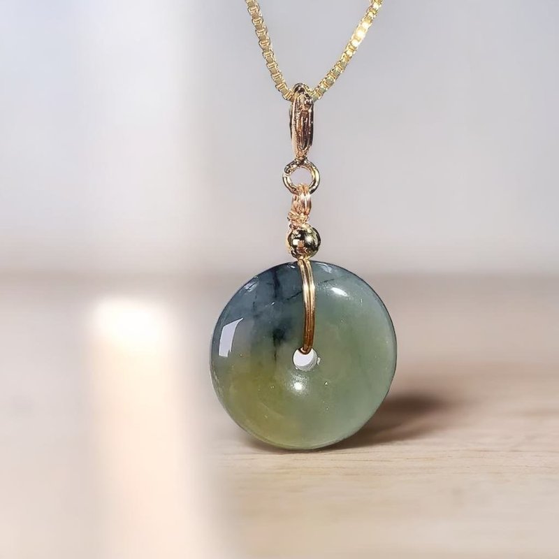 [May‧Peace] Ice blue water jade peace buckle pendant 14K gold-filled | Natural grade A jadeite | Gift - พวงกุญแจ - หยก สีเขียว