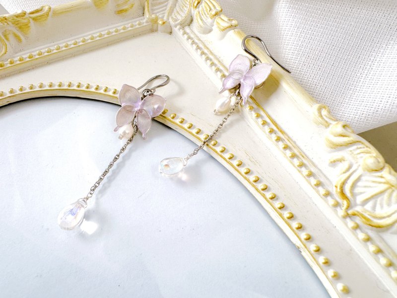 Butterfly dip art earrings (White pearl) _allergy-friendly_0063 - 耳環/耳夾/耳骨夾 - 珍珠 白色