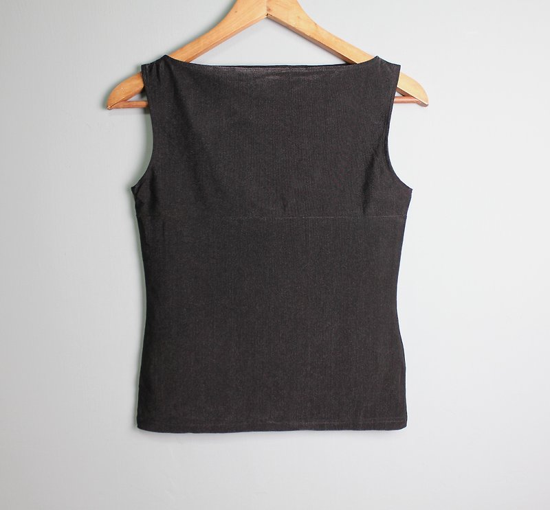 FOAK vintage minimalist black micro-gloss vest - เสื้อกั๊กผู้หญิง - วัสดุอื่นๆ 