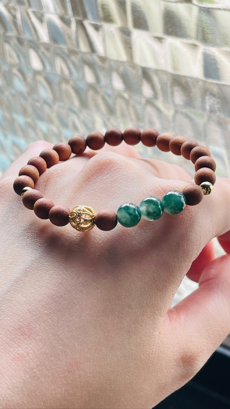 Rabbit Stone//Floating Flower Jade Old Sandalwood Design Bracelet - สร้อยข้อมือ - หยก 