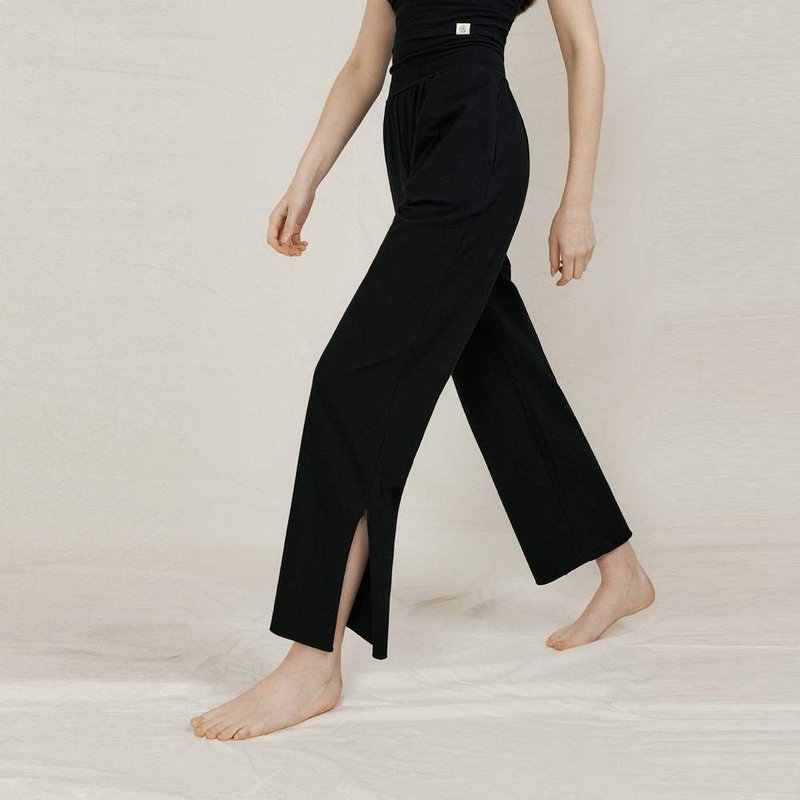 Front2line Bandha Two-Wear Slit Yoga Pants Black - Women's Yoga Apparel - Cotton & Hemp Black