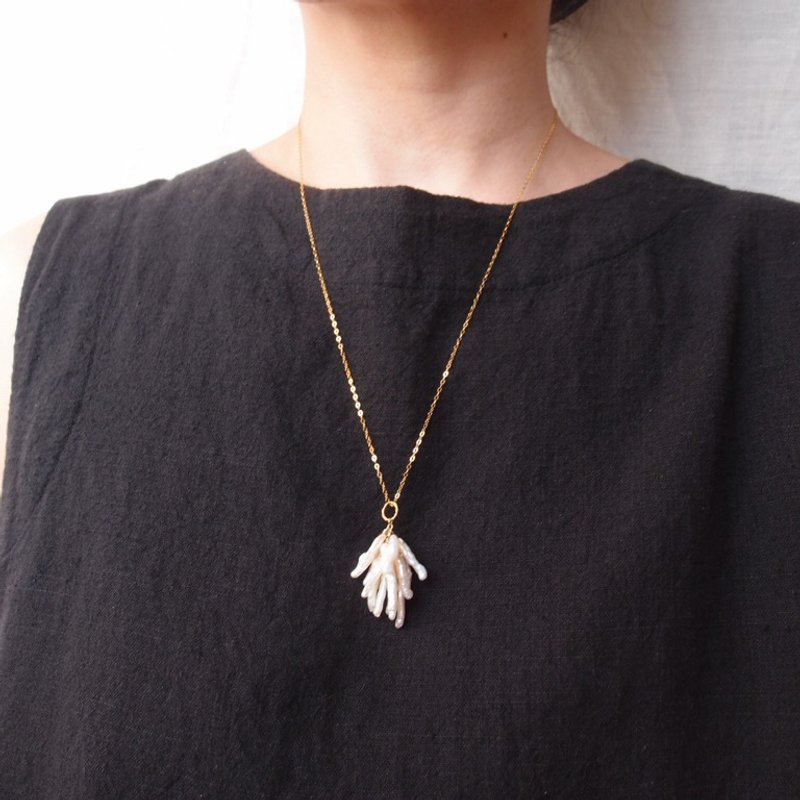 【k14gf】2way Pearl Fringe Necklace　小枝パール フリンジチャームネックレス - 項鍊 - 寶石 金色