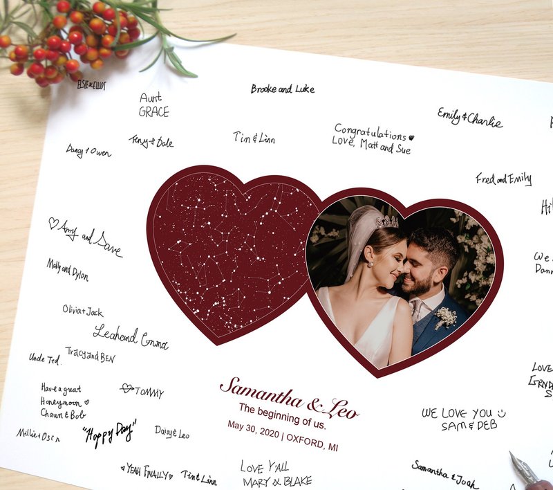Customized wedding arrangement Romantic customized starry sky guest signature board and witness with the stars - โปสเตอร์ - กระดาษ สีน้ำเงิน