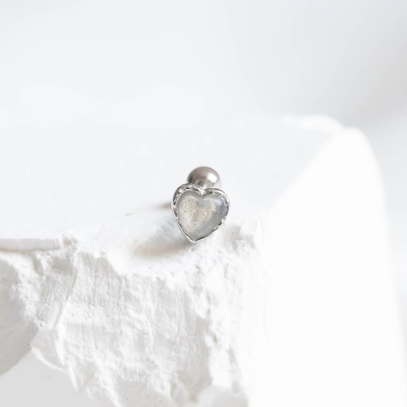 Labradorite 925 sterling silver melting heart bead earrings - ต่างหู - เครื่องเพชรพลอย สีน้ำเงิน