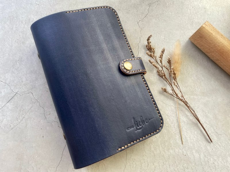 A6 six-hole binder notepad notebook with laminated vegetable tanned leather hand-dyed on both sides - สมุดบันทึก/สมุดปฏิทิน - หนังแท้ 