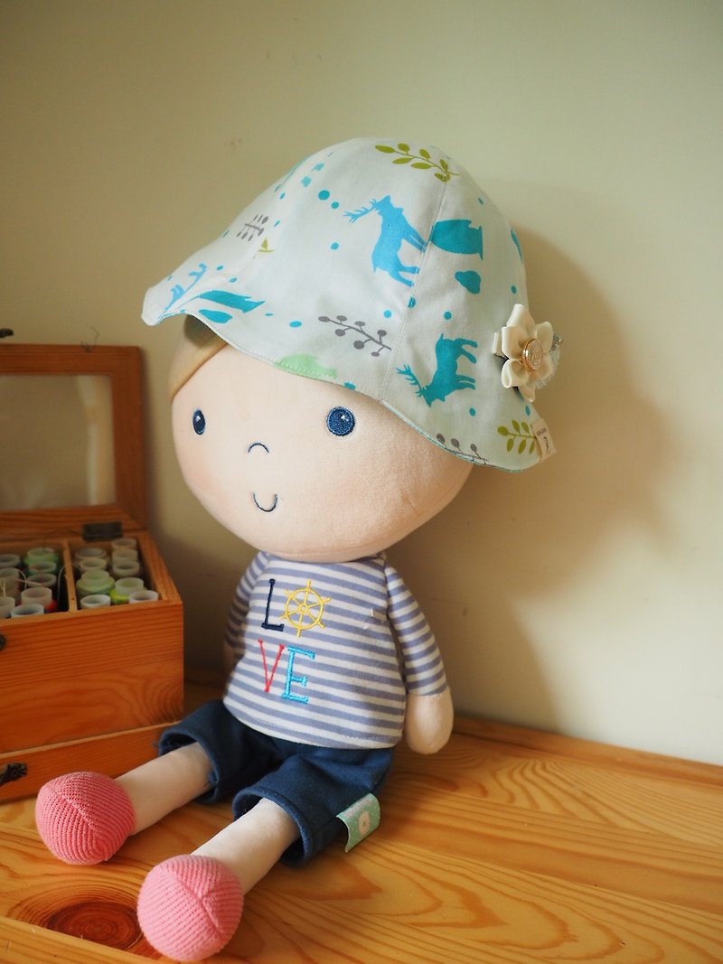 Handmade Reversible Sun Protection Hat Animal - Baby Hats & Headbands - Cotton & Hemp Blue