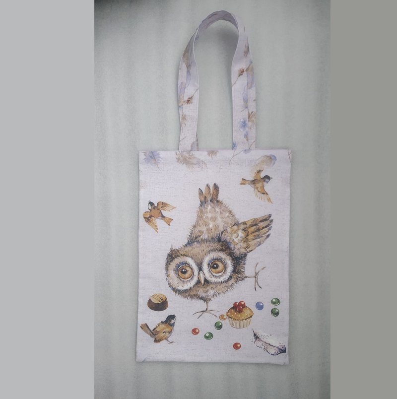 Strong reusable tote bag, eco friendly, cotton canvas soft bag with an owl - กระเป๋าถือ - ผ้าฝ้าย/ผ้าลินิน สีม่วง