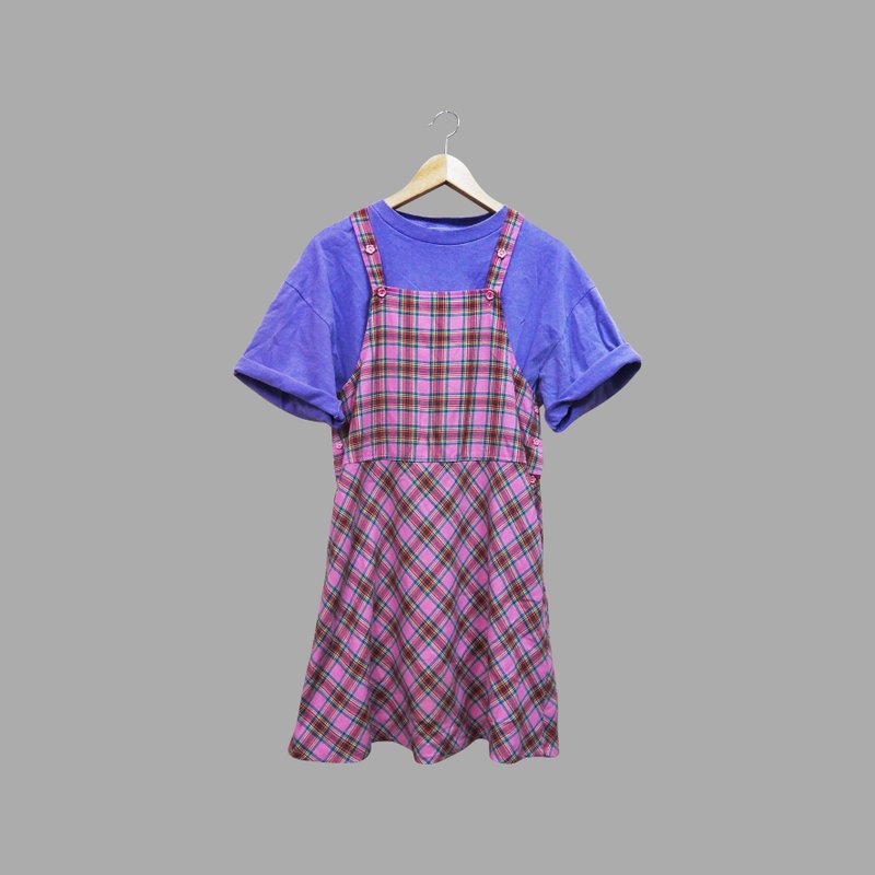 Retro cute pink plaid suspender skirt - กระโปรง - ผ้าฝ้าย/ผ้าลินิน สึชมพู