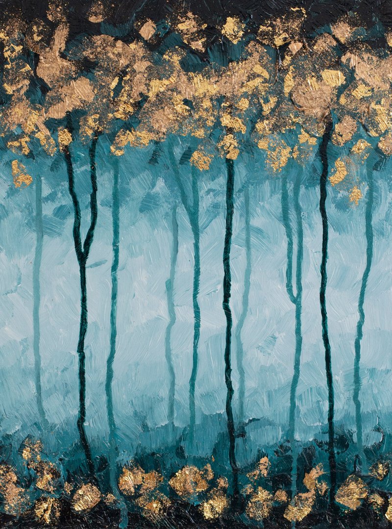 Abstract Art. Original painting. Acrylic painting. Painting with gold. Forest - โปสเตอร์ - อะคริลิค สีน้ำเงิน