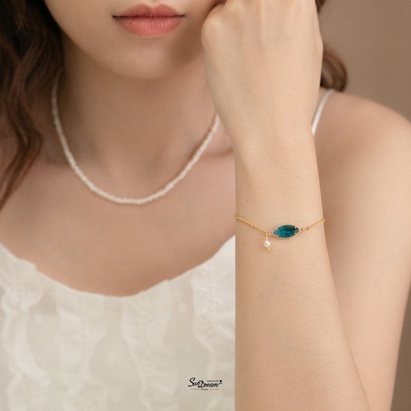 繽紛夏日珍珠手鍊-藍 - 手鍊/手環 - 珍珠 金色