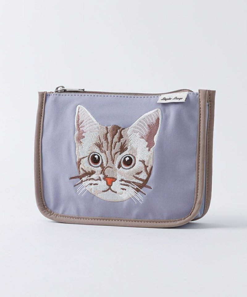 Legato Largo - NEKO 刺繡立體可愛貓咪化妝袋 淺紫灰色 - 化妝包/收納袋 - 尼龍 紫色