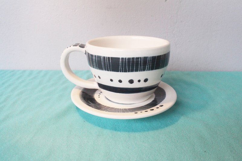 靛色同心圓~咖啡杯盤組 - 咖啡杯/馬克杯 - 其他材質 多色