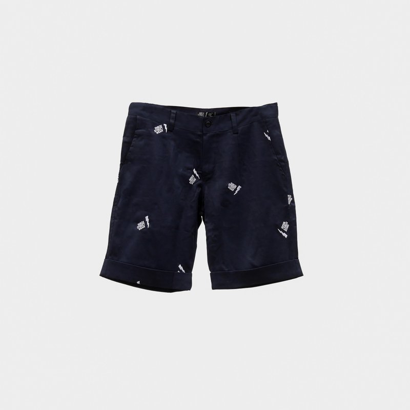 【Off-season sale】【換季特賣】Embroidery Shorts in Dark Blue colour - 男短褲/工作短褲 - 棉．麻 藍色