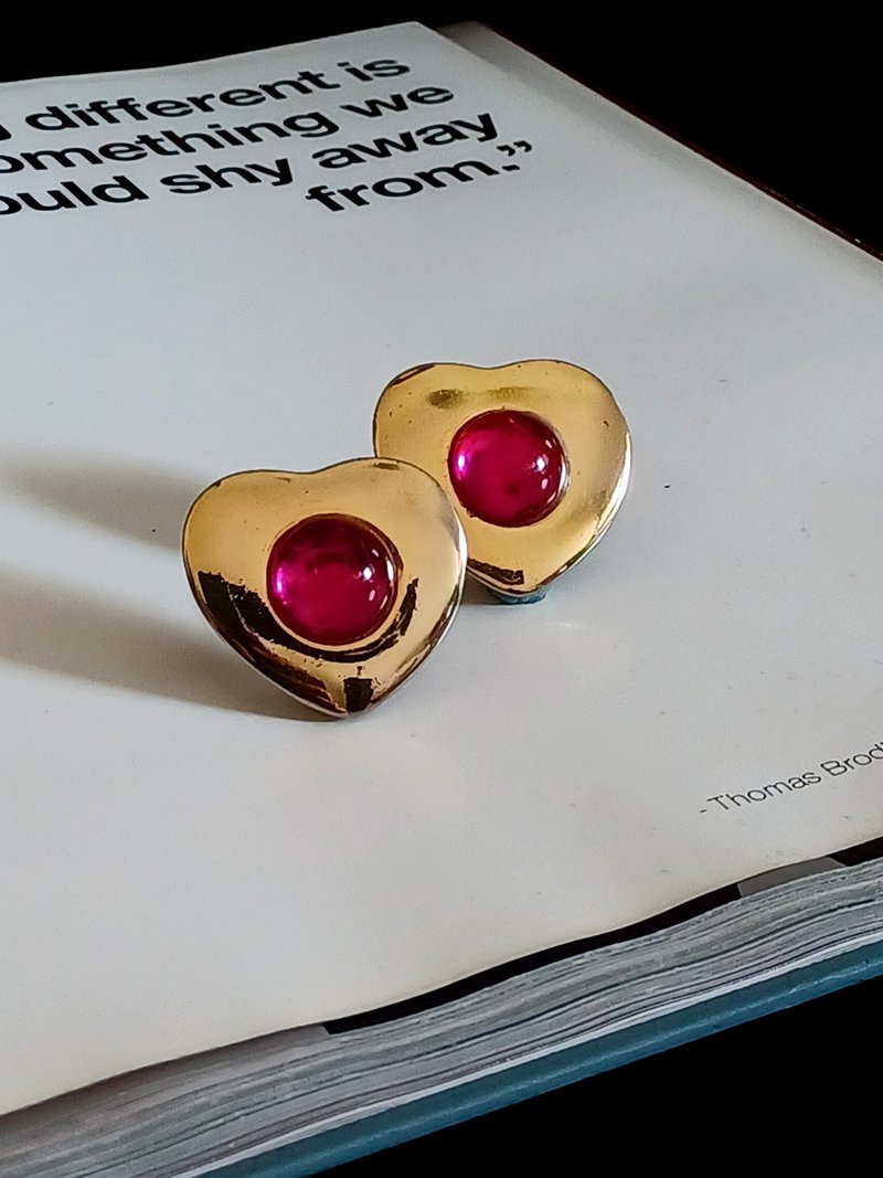 vintage jewelry  Liz Claiborne 經典紅心皇后 夾式耳環 - 耳環/耳夾/耳骨夾 - 其他金屬 