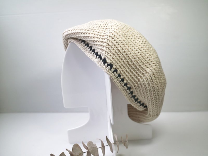 crochet winter beret hat for men or women apricot color handmade make to order - Hats & Caps - Cotton & Hemp Khaki