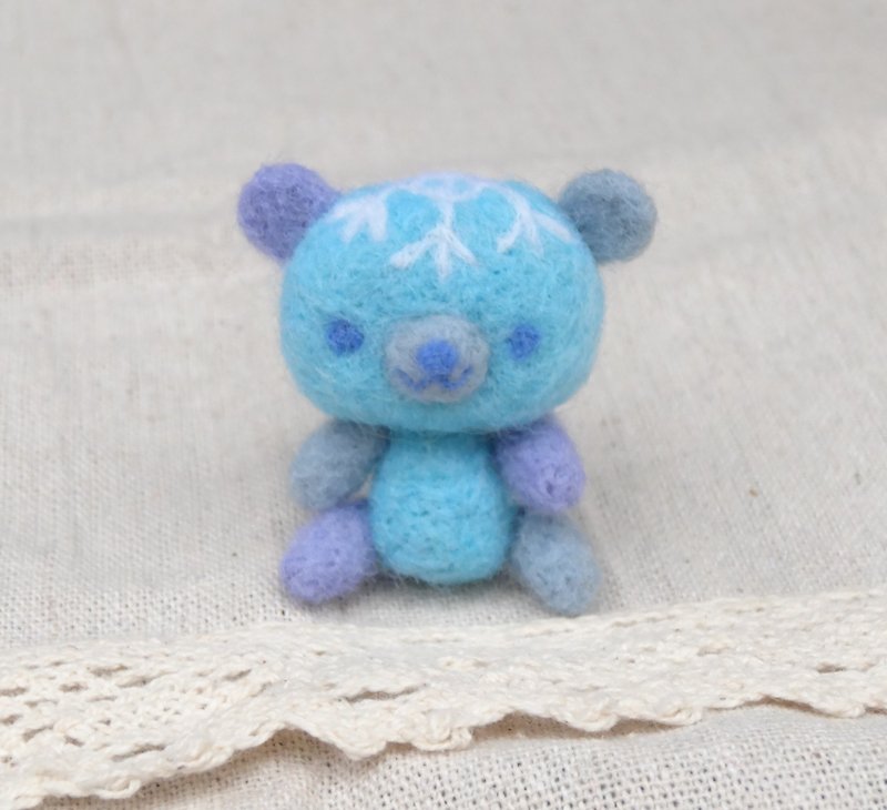 Blue Teddy Bear- Wool felt  (key ring or Decoration) - ที่ห้อยกุญแจ - ขนแกะ สีน้ำเงิน