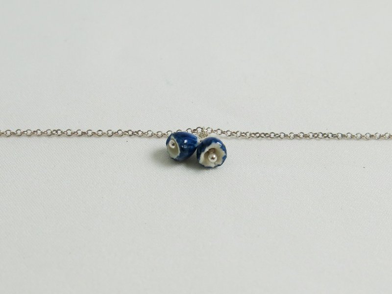 Clochette blue and white porcelain sterling silver bracelet/blue and white porcelain jewelry - Bracelets - Porcelain Blue