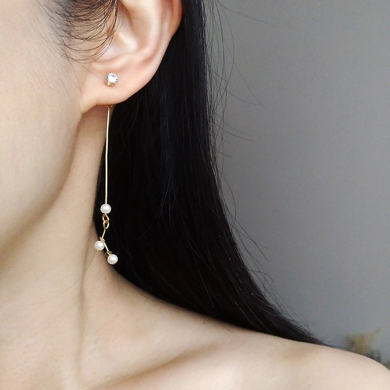 e112- Bronze pearl earrings - Earrings & Clip-ons - Pearl White