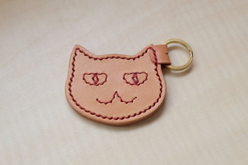 Primary color leather cat key ring Italian tannage - ที่ห้อยกุญแจ - หนังแท้ สีกากี