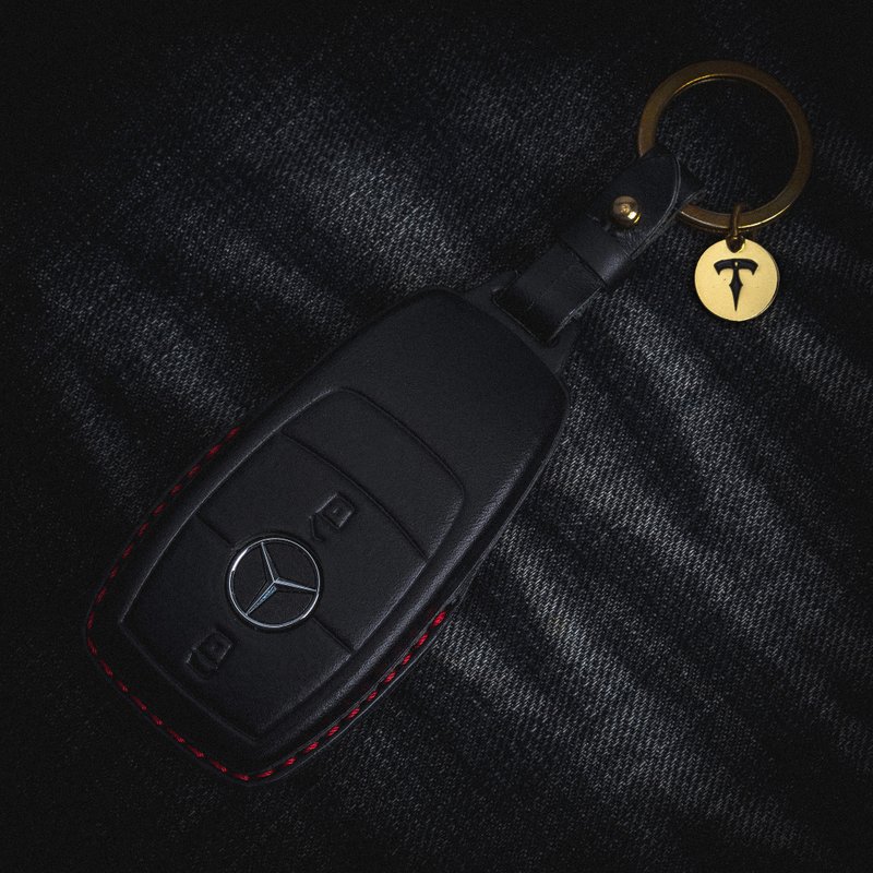 Mercedes Benz A180 C300 W205 W213 Gcar GLC car key leather case - Keychains - Genuine Leather Black