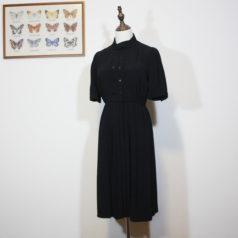 Japanese made standard (Vintage Japanese vintage dress) black dress F3537 - One Piece Dresses - Other Man-Made Fibers Black