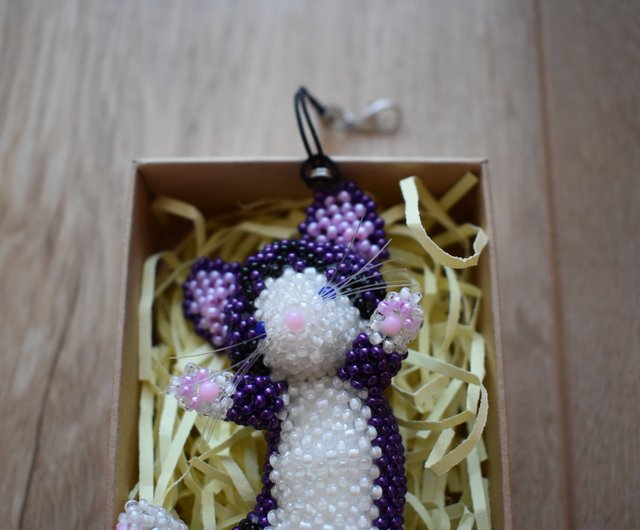 Beaded custom keychain, beaded cat, handmade keychain - Shop