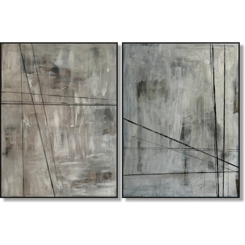 Large Original Artwork Gray Painting Contemporary Art Modern Wall Art Set Of 2 - 壁貼/牆壁裝飾 - 壓克力 灰色