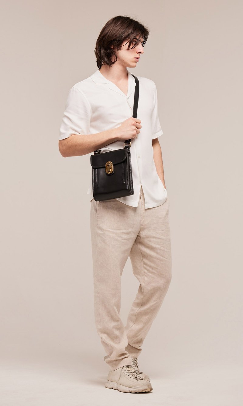 DYLAN black cross-body briefcase - กระเป๋าแมสเซนเจอร์ - หนังแท้ สีดำ