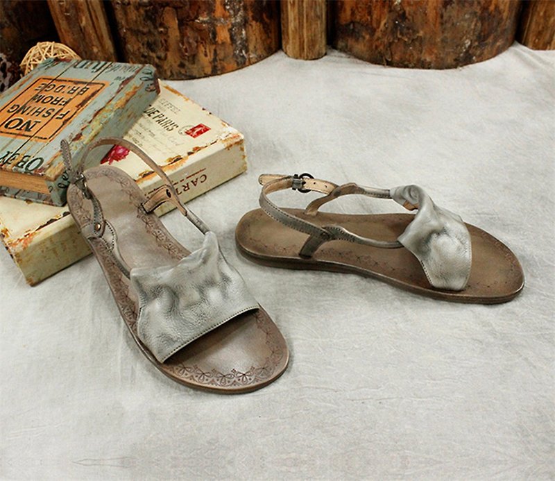 Dermal flowers Women's sandals    slippers - รองเท้ารัดส้น - หนังแท้ สีเทา
