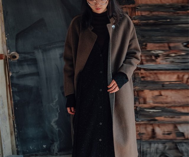 Green wool cheap long coat